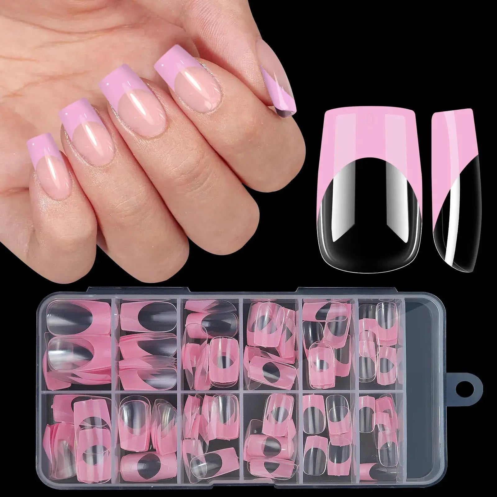 Armor Acrylic French False Nails 120 Piece Box Removable Mixed Size Press On Nails For Medium Length Square Full Cover