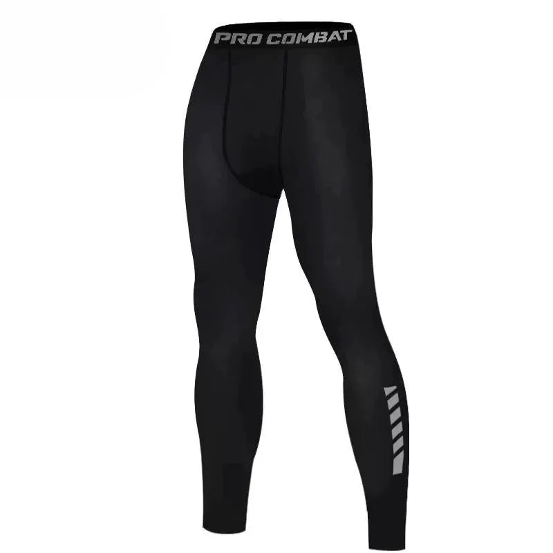 SONECHOKI men's black polyester compression pants with Pro Combat waistband and gray diagonal stripes on the leg.