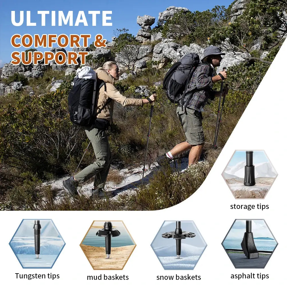 Naturehike Ultralight Carbon Fiber Trekking Poles 2 Pack Folding Telescopic Walking Sticks For Hiking And Climbing