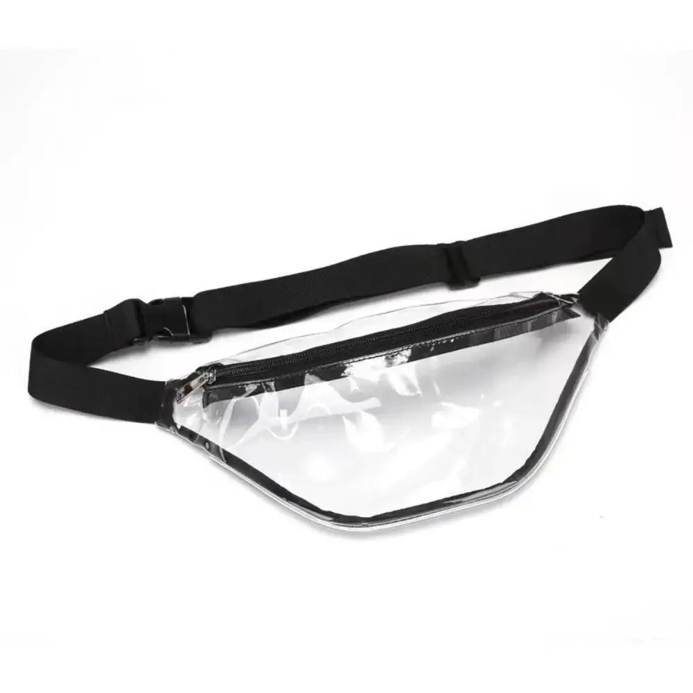 Simples Market transparent PVC waterproof waist pack with black adjustable strap and zip closure.