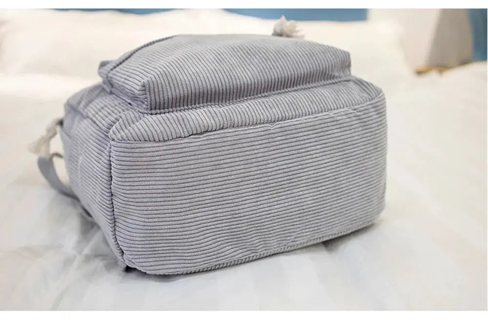 Corduroy student backpack gray, compact unisex campus bag