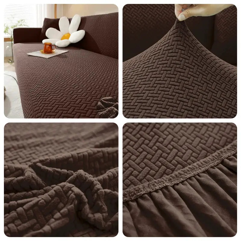 Housse de canapé élastique en jacquard pour canapé en L, couleur brun chocolat, protection pour salon