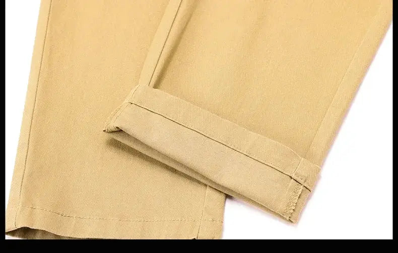 Men's khaki pants by Simples Market, 97% cotton, elastic slim-straight business trousers with rolled cuffs