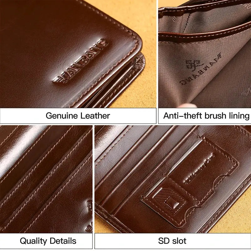 ManBang genuine leather men's wallet in brown by Simples Market with card slots and anti-theft lining