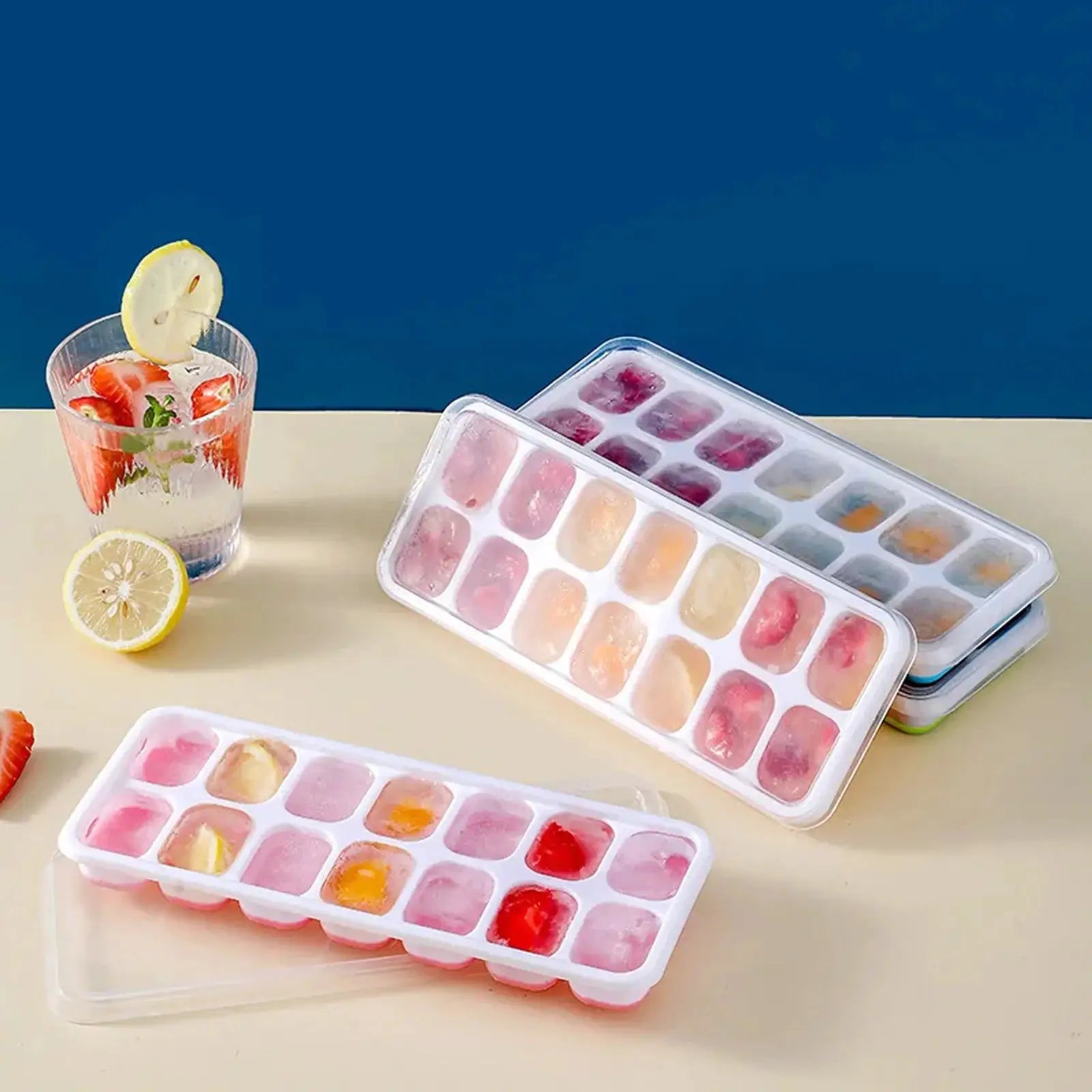Silicone Ice Cube Tray With Lid 14 Cube Square Easy Release Molds For Cocktails Bar Kitchen