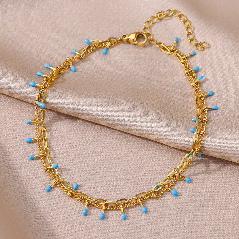 Gold Tone Stainless Steel Imitation Pearl Anklets for Women Beach Jewelry Chain Leg Bracelets Gift