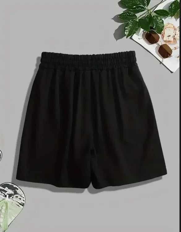 American Retro men's black 100% cotton shorts with elastic waistband, casual sportswear by Simples Market.