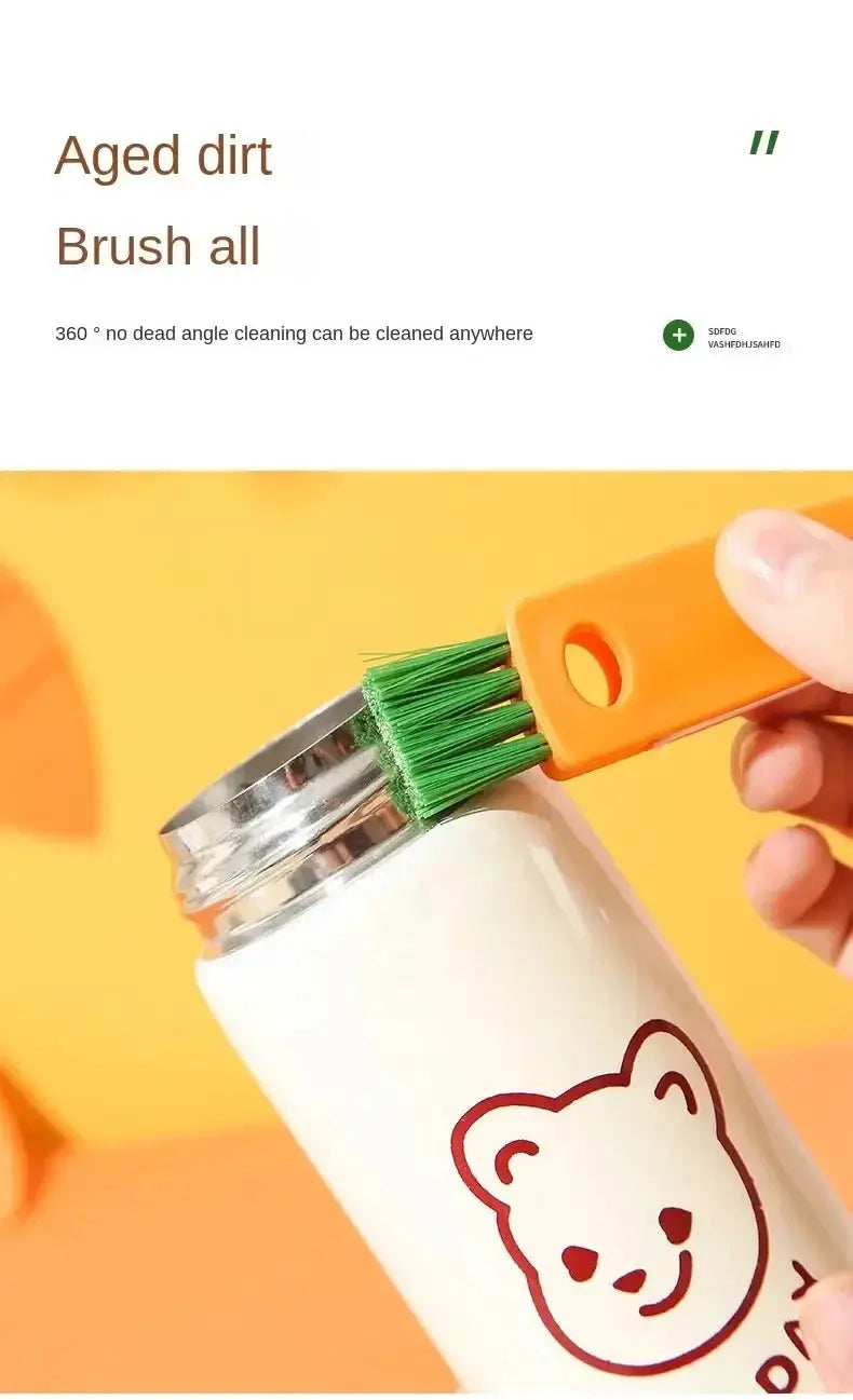 Bottle cap detail cleaning brush with orange handle and green bristles for bottles by Simples Market