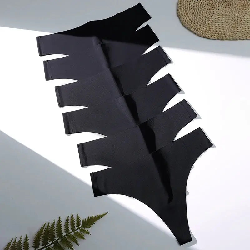 Six-piece black women's seamless thong panties set for comfortable everyday wear