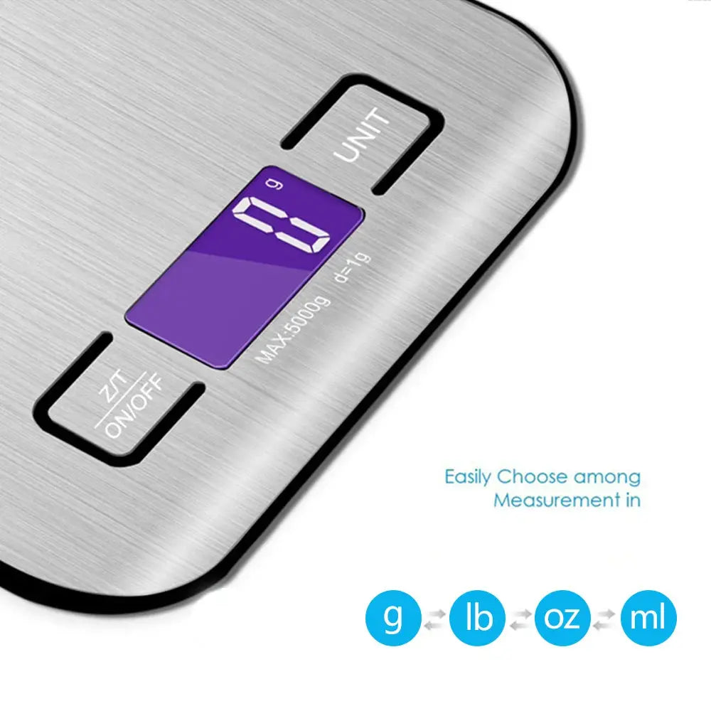 PrimeChef Portable Kitchen Scale 5kg 1g High Precision Digital Scale With Stainless Steel Surface And LCD Backlit