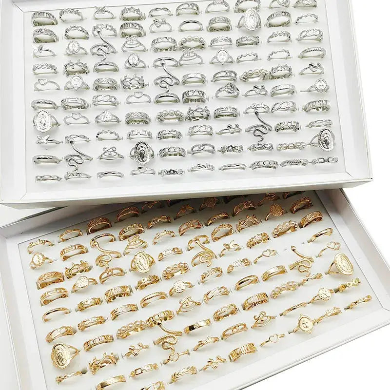 30Pcs Mix Pearl Silver Rings Set With Animal Snake Chain Hollow Leaf Butterfly Flower Gift For Girls Women Jewelry
