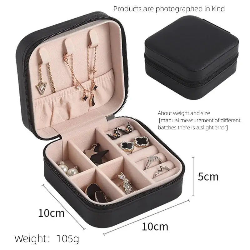 LuxeCare Single Layer Leather Jewelry Box Travel Case PU Leather With Secure Zipper Jewelry Organizer