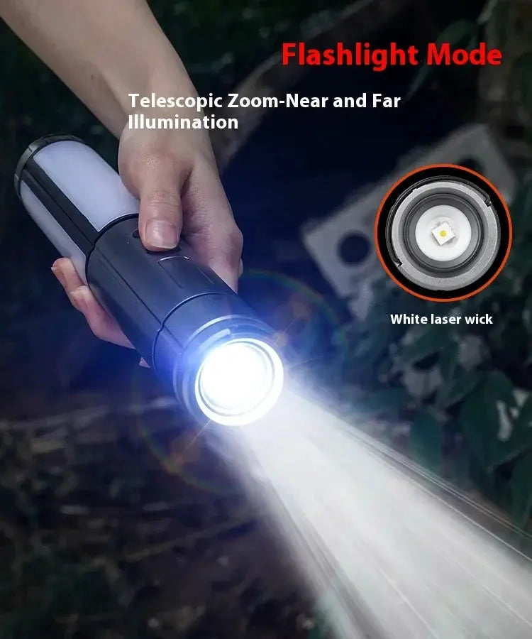Simples Market rechargeable outdoor camping light, portable foldable flashlight with floodlight and power bank.