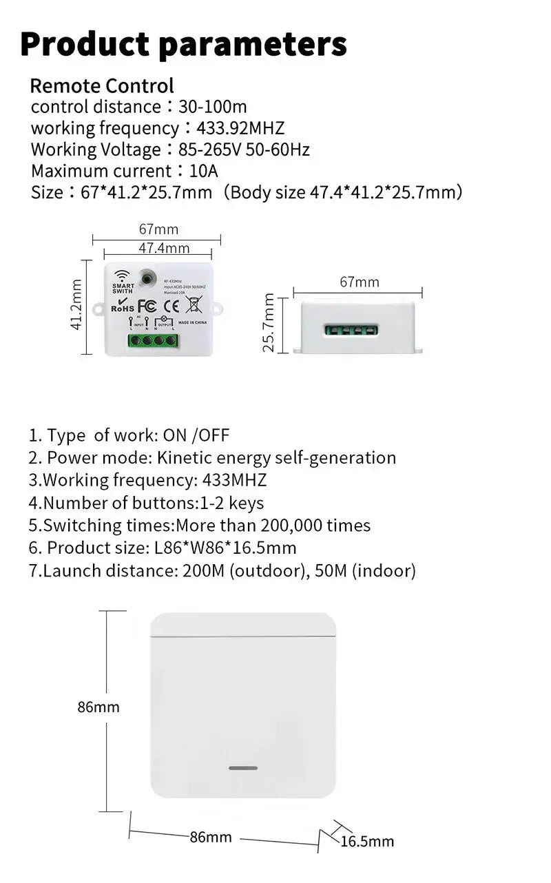 Wireless RF433 remote wall switch module, white with green terminal blocks, 1–2 gang, two units shown