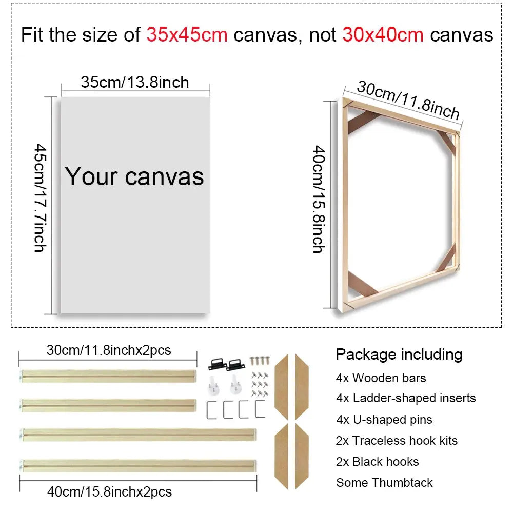 Canvas frame set by Simples Market; natural wood frame, fits 35x45 cm canvases, hardware kit included