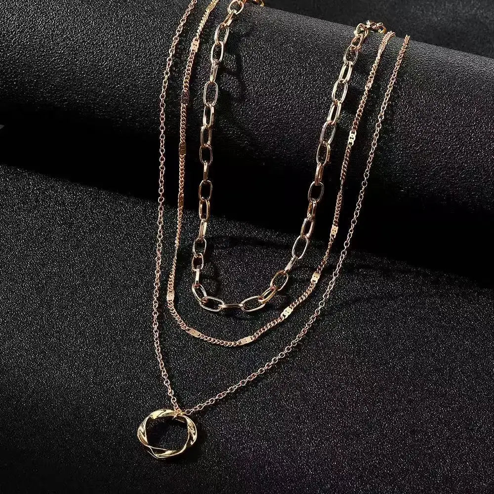 Fashionable Cross Border Round Circle Pendant Necklace Exaggerated Multilayer Versatile Unisex Zinc Alloy Jewelry