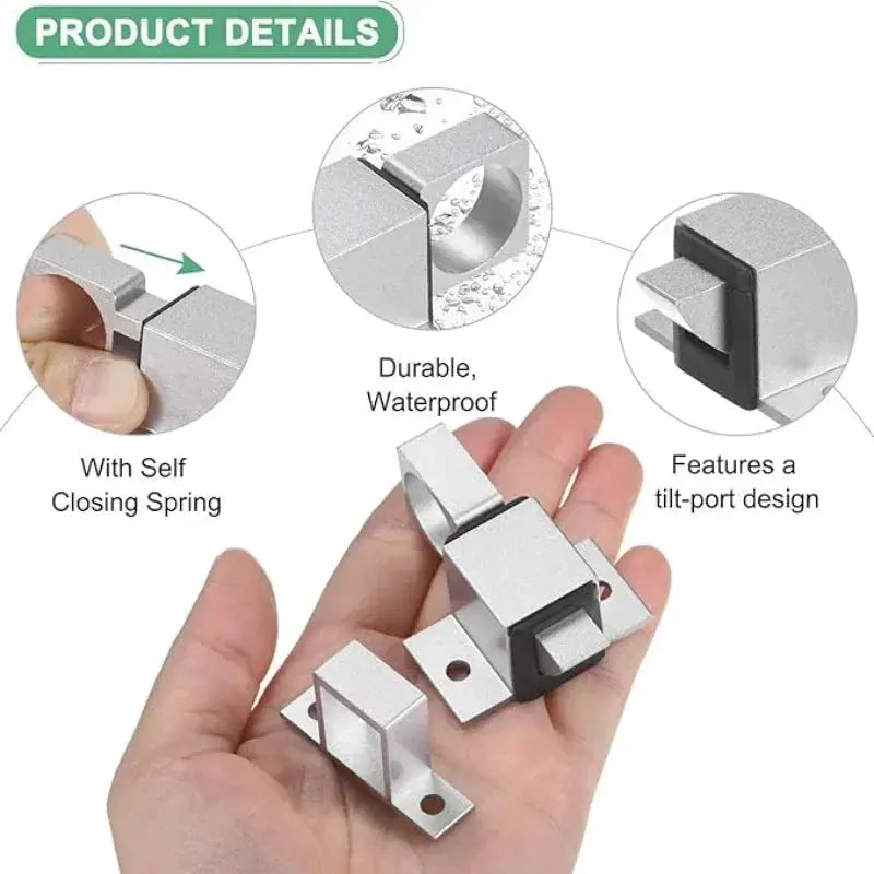 Simples Market aluminum alloy spring latch set, self-closing barrel bolt for doors and windows, silver hardware