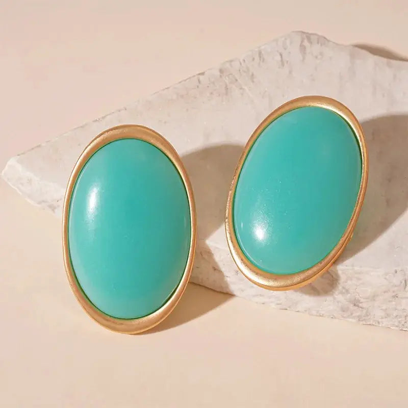 Large Vintage Oval Resin Stud Earrings For Women Glossy Statement Jewelry Rock Chic Party Daily M1