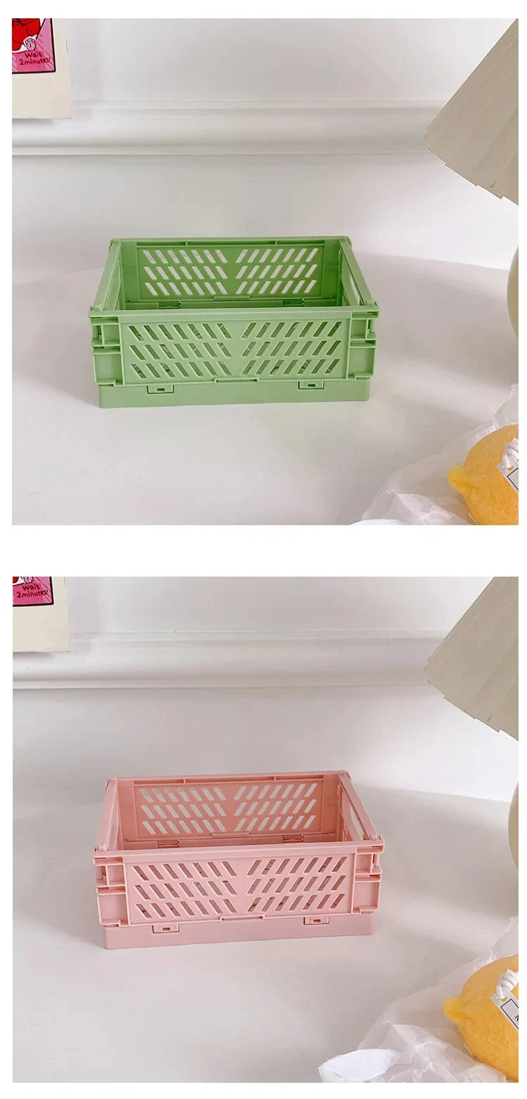 Foldable plastic storage baskets by Simples Market, 2-pack in green and pink.