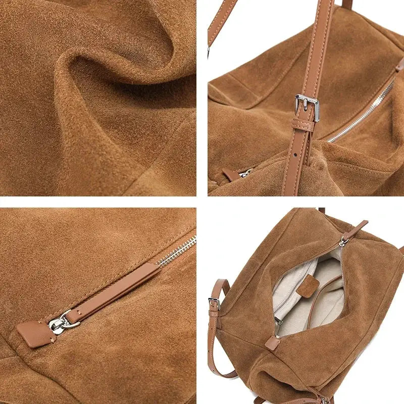 Luxora Women Suede Cowhide Leather Shoulder Crossbody Bag With Ample Space And Multiple Pockets