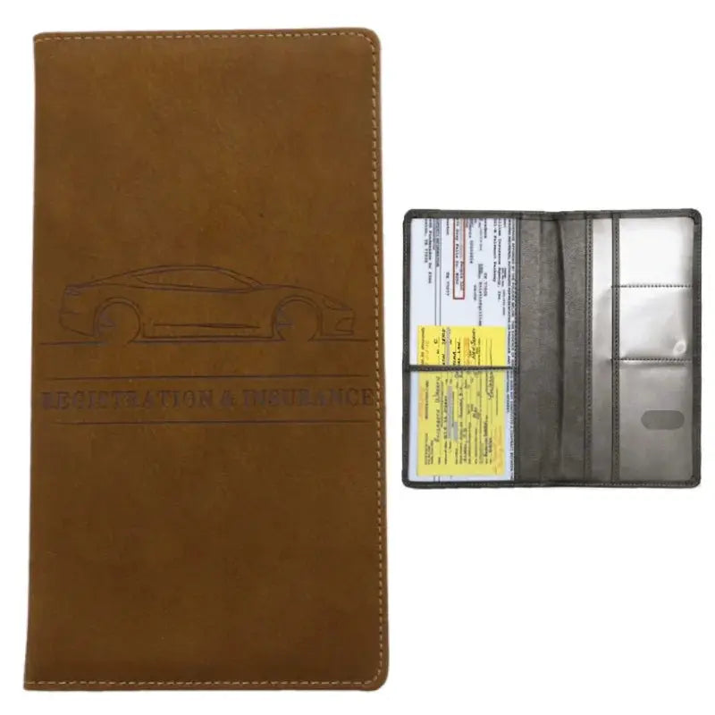 Simples Market men's brown leather card holder wallet with car embossing, ID window and multiple card slots