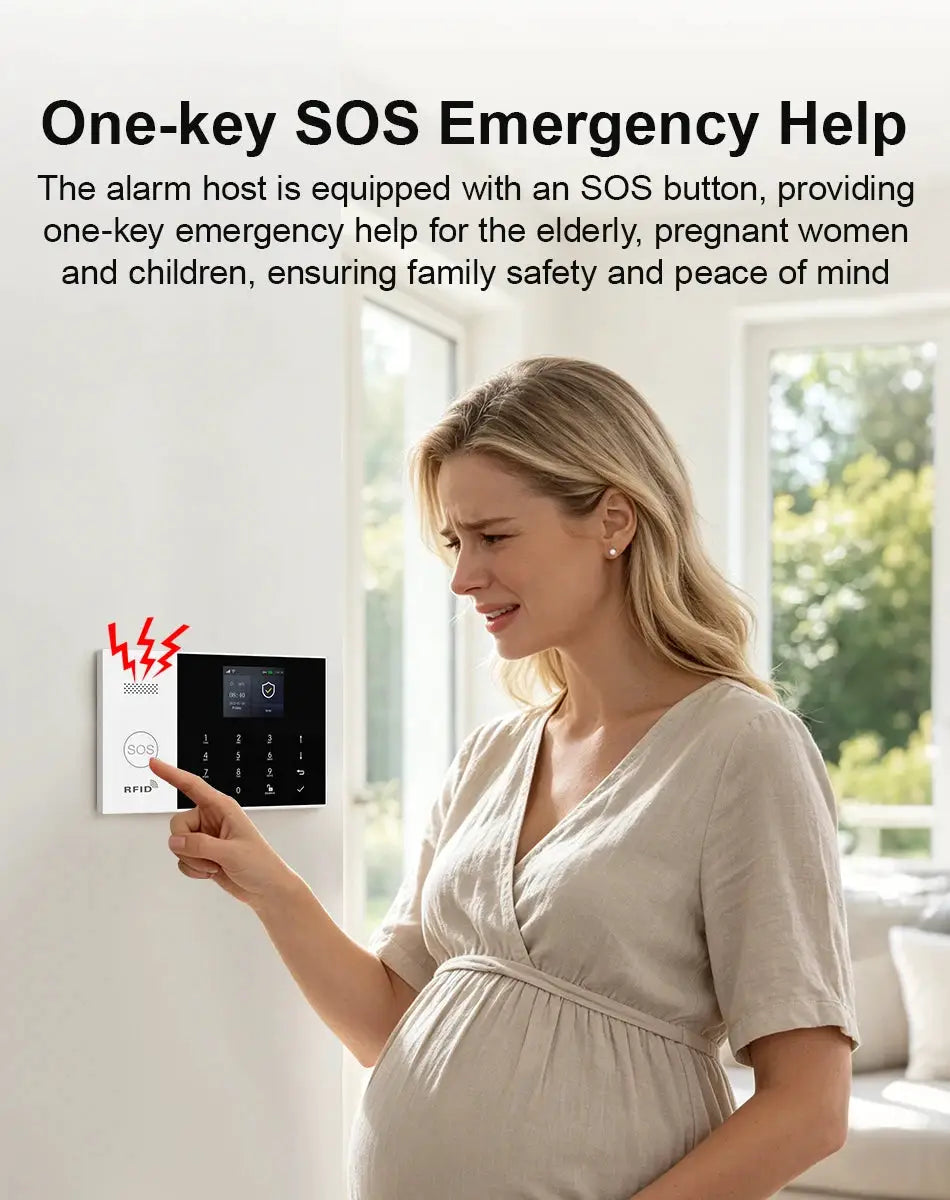 PGST WiFi 2G GSM home alarm system kit by Simples Market with wall keypad and SOS RFID badge