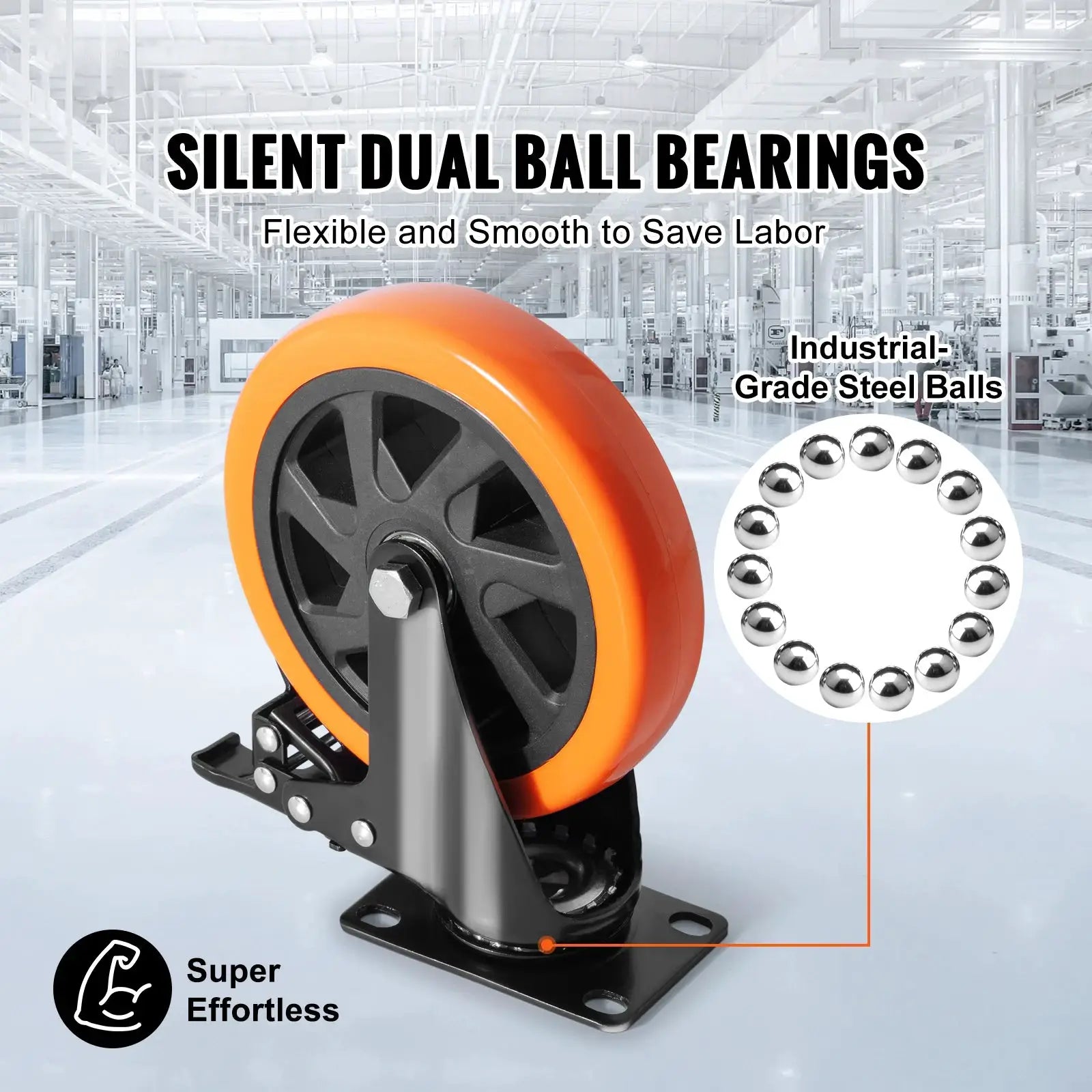 SucceBuy 2 to 6 Inch PVC Caster Wheels Set of 4 Swivel Plate Casters with AB Lock Non-Marking for Carts and Workbenches
