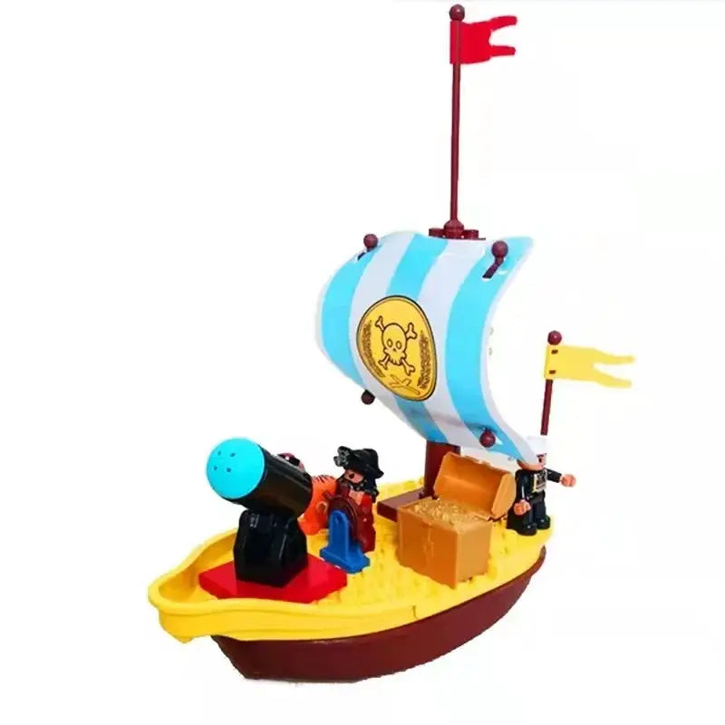 Big Size Building Block Adventure Ship Series Compatible Duplo Brave Pirates Treasure Island Playset For Kids