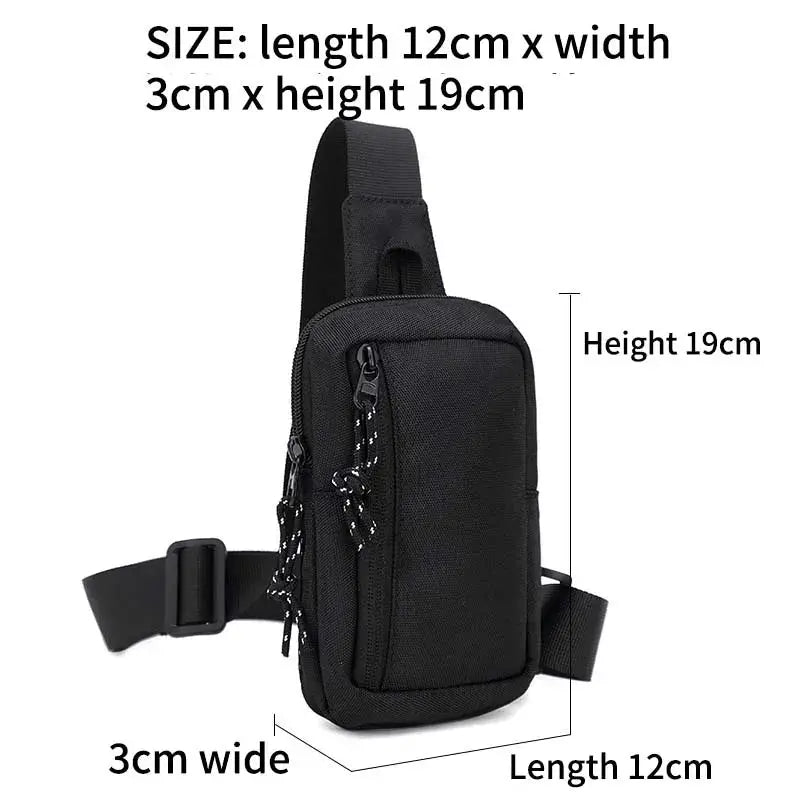 Crossbody bag black by Simples Market; men's mini chest bag with adjustable diagonal strap, 12x3x19 cm.