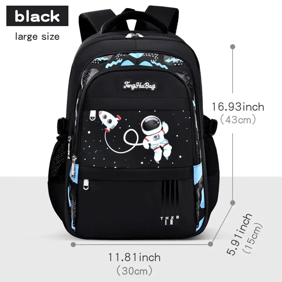Simples Market black large astronaut-themed school backpack with waterproof laptop compartment