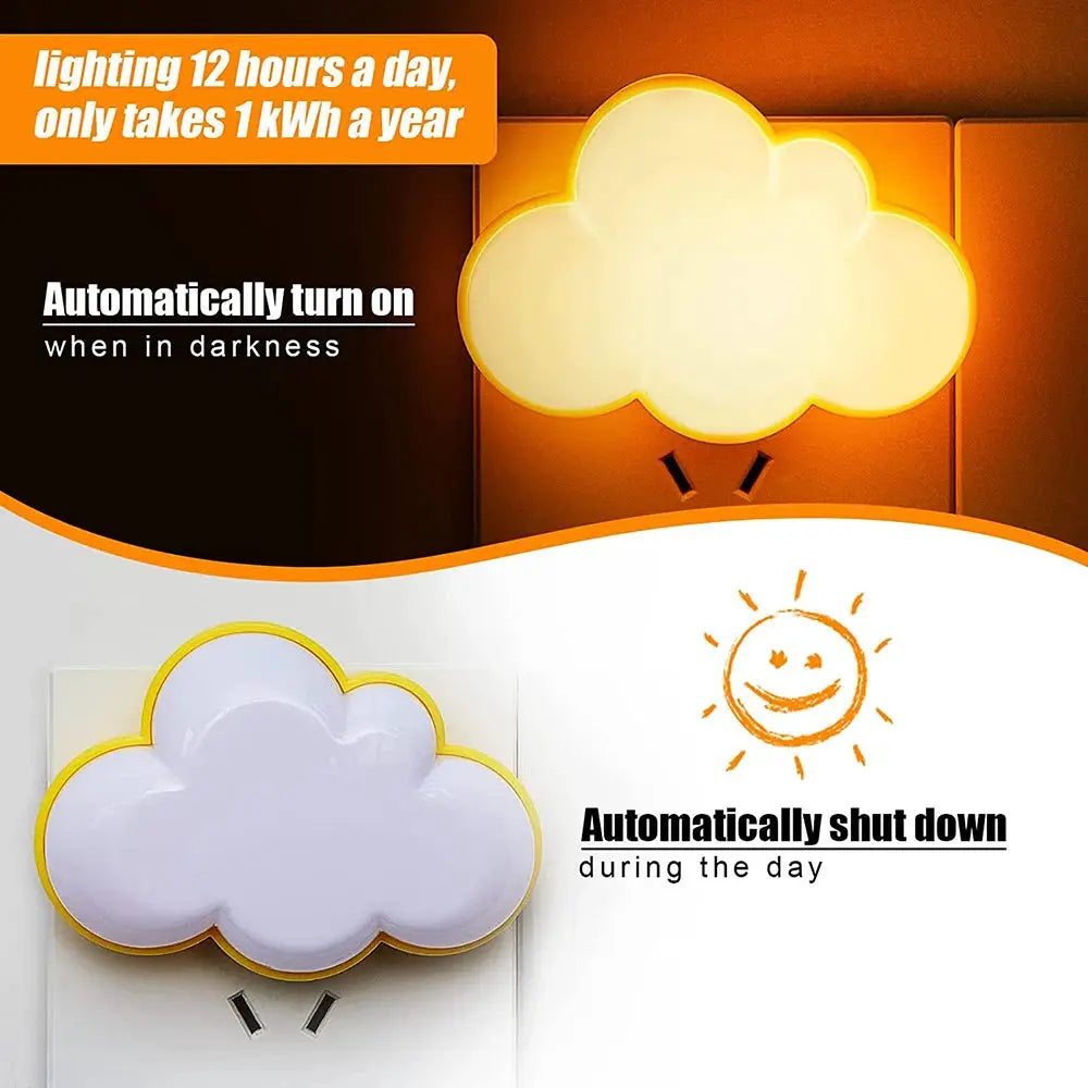 Simples Market cloud-shaped LED night light with yellow trim, plug-in, motion sensor, auto on/off