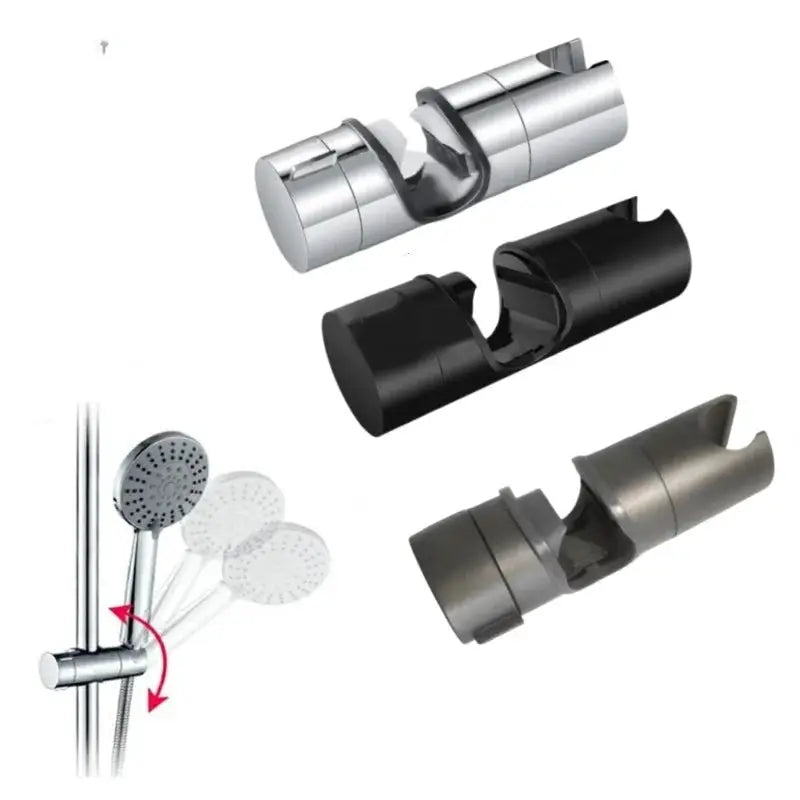 Set of 3 replacement hand shower brackets for 18-25mm slide bar, chrome and black, Simples Market, 360° rotation holder