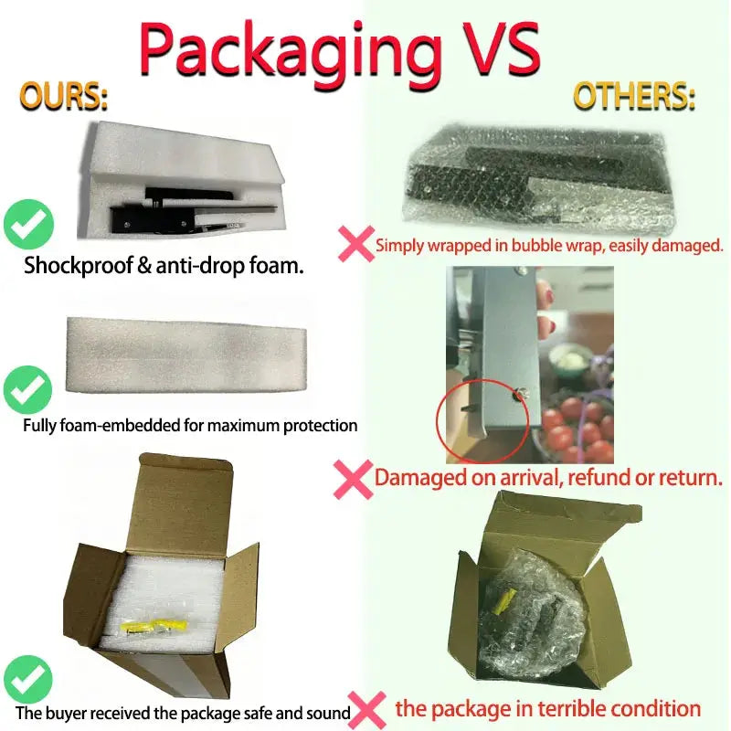 LED wall reading lamp packaging by Simples Market; foam-padded, protective box vs bubble-wrapped, damaged packaging.