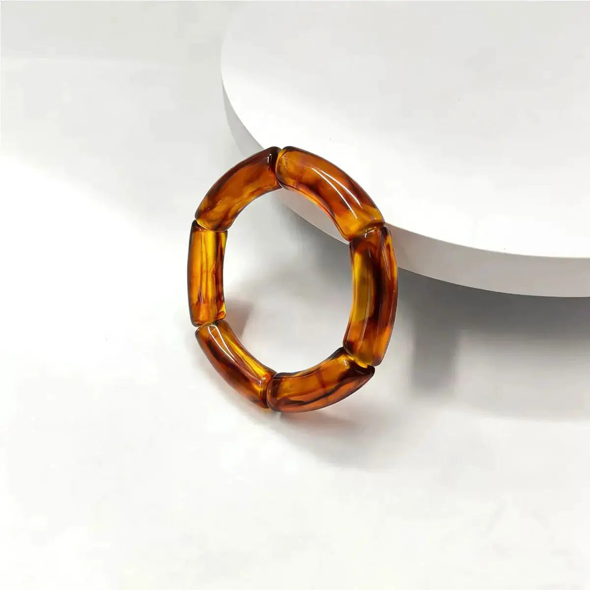 Resin Amber Bamboo Bead Elastic Bracelets 4 Piece Set Handmade Bangles Designer Jewelry 2024 Trendy