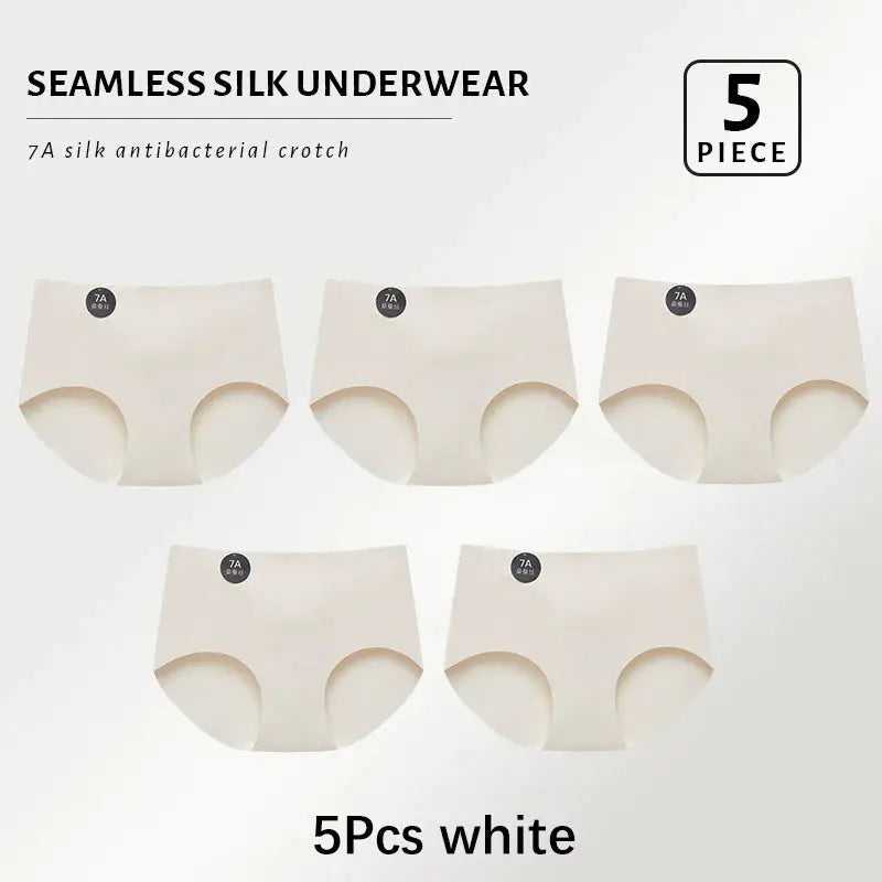 5-piece set of seamless mulberry silk panties in white
