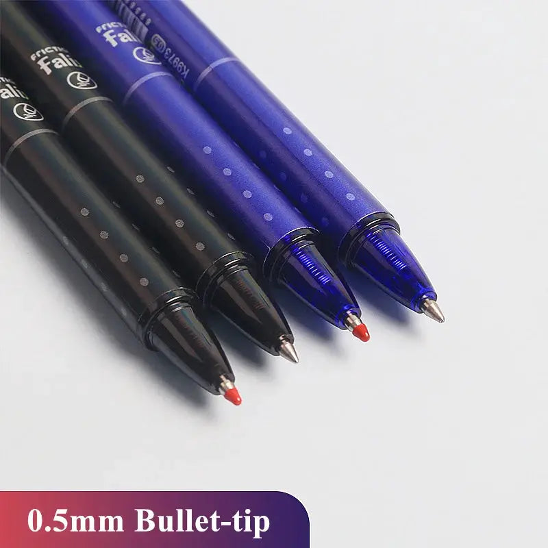 0.5mm retractable erasable gel pen set with refills, black and blue inks, built-in erasers (5 pens)