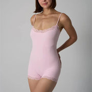LaceLine Lace Patchwork Bodysuit Camisole With Square Neck Spaghetti Straps For Slimming Shaping And Sleek Silhouette