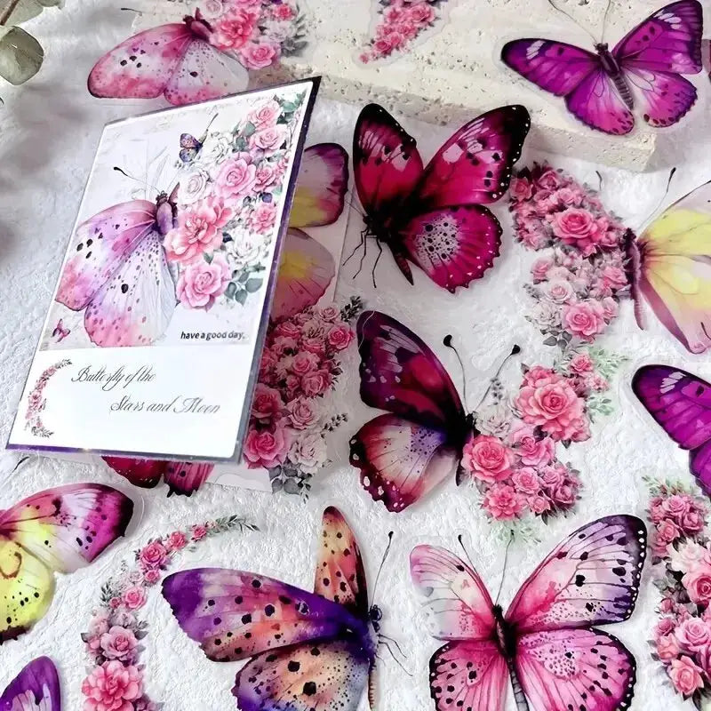 30 Pcs Butterfly and Flower Themed DIY Decorative Sticker Pack for Scrapbooks Journals Planners Labels