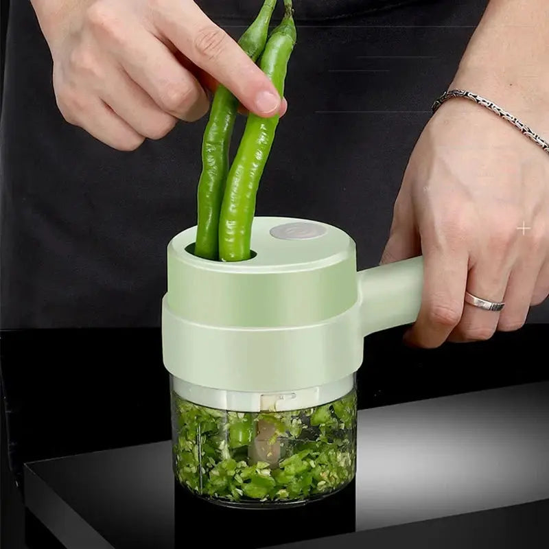 4 In 1 Electric Vegetable Cutter Set Handheld Wireless Garlic Masher Chopper Meat Grinder Food Peel Slice