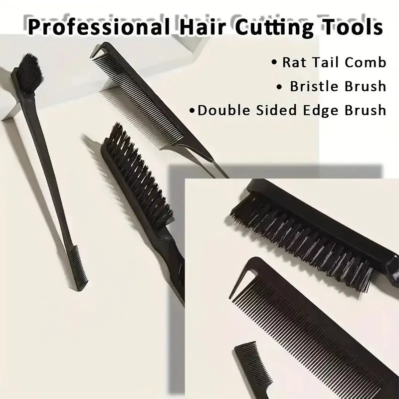 Simples Market black bristle slick-back hair brush set with rat-tail comb and edge brush for sleek ponytails