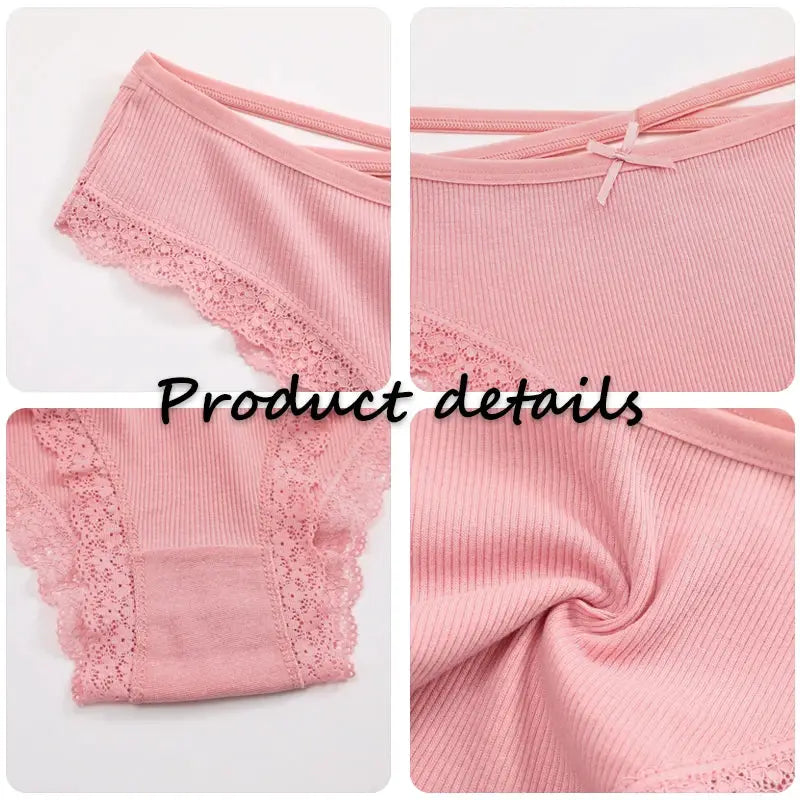 2pcs pink cotton lace Brazilian panties by Simples Market, low-rise, breathable underwear