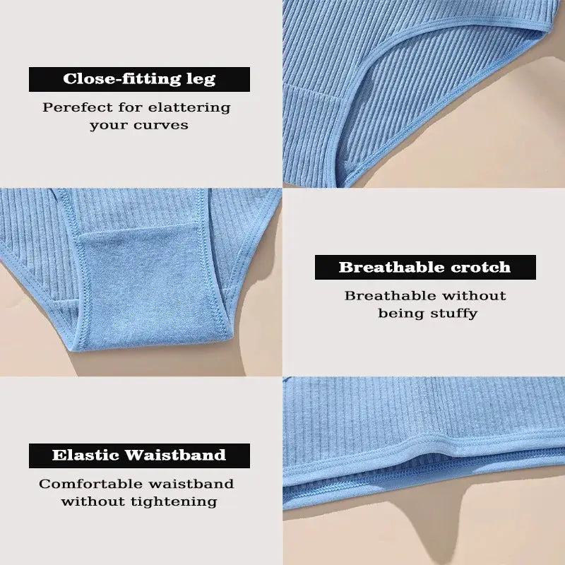 Panties 7Pcs women's cotton low-rise set by Simples Market in blue
