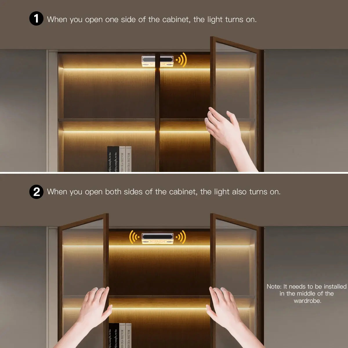 Simples Market smart door proximity sensor LED under-cabinet light with 12V COB strip for wardrobe and kitchen