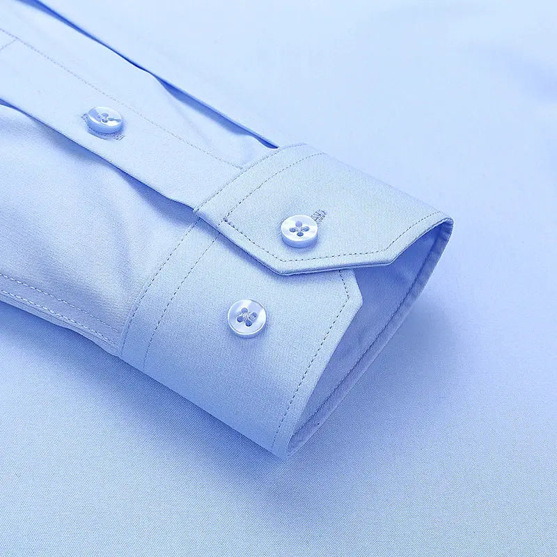 Men's light blue bamboo fiber long-sleeve dress shirt cuff detail