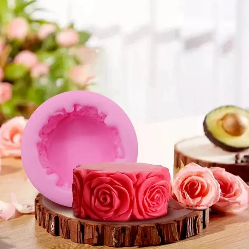3D Round Rose Flower Soap Mold Cylindrical Silicone Mold For Candles And Cake Decorating Craft Decoration