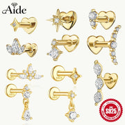AIDE gold-tone heart and star cubic zirconia stud earring set, 12 pcs, 925 sterling silver, Simples Market