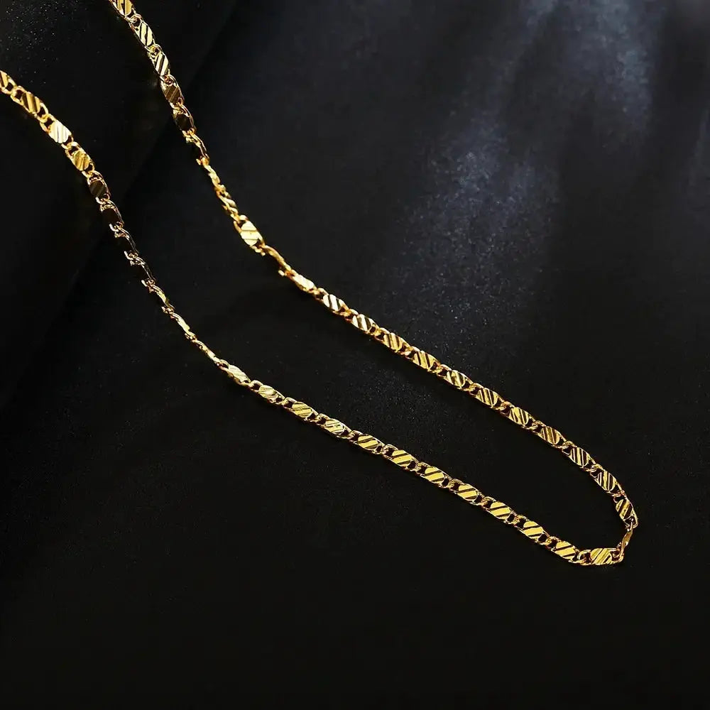 Unisex 2mm Flat Chain Necklace 18K Gold Color 40cm To 75cm Lengths For Women And Men Luxury Party Wedding Jewelry