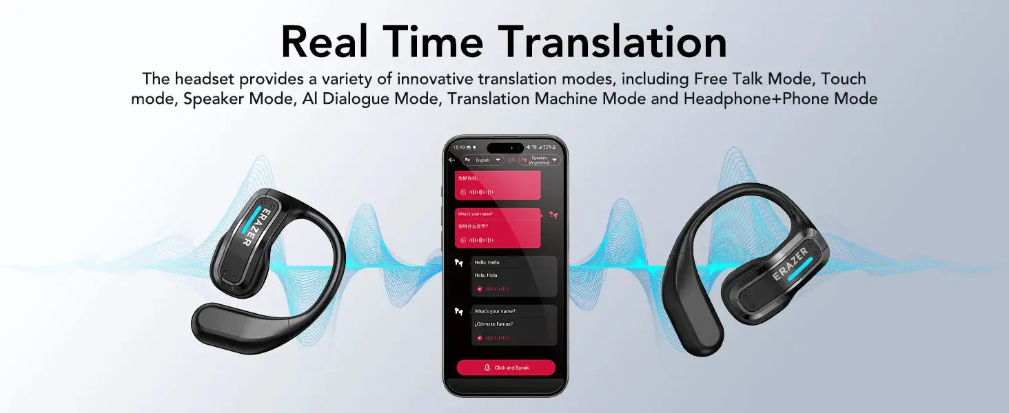 ERAZER X8 AI Translator Earbuds, Simples Market, black wireless gaming Bluetooth 5.4 with mic, waterproof