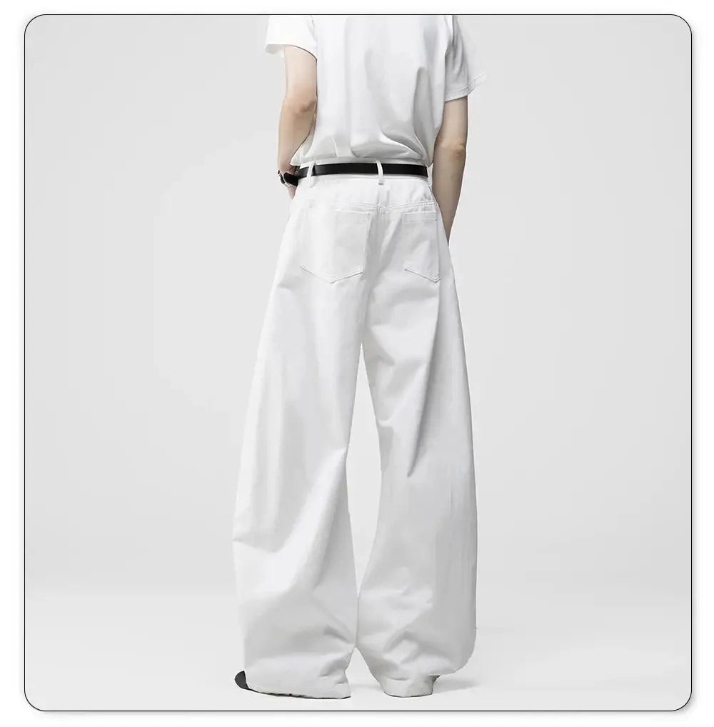 Men's white baggy wide-leg denim jeans by Simples Market, casual daily wear with back pockets.