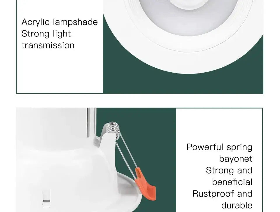 PIR motion sensor LED downlight, white recessed ceiling light with acrylic lampshade